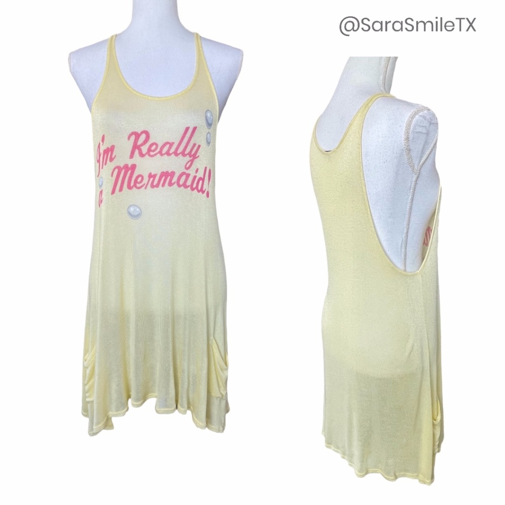 WILDFOX - I’m Really a Mermaid - Yellow & Pink A-Line Swim Coverup